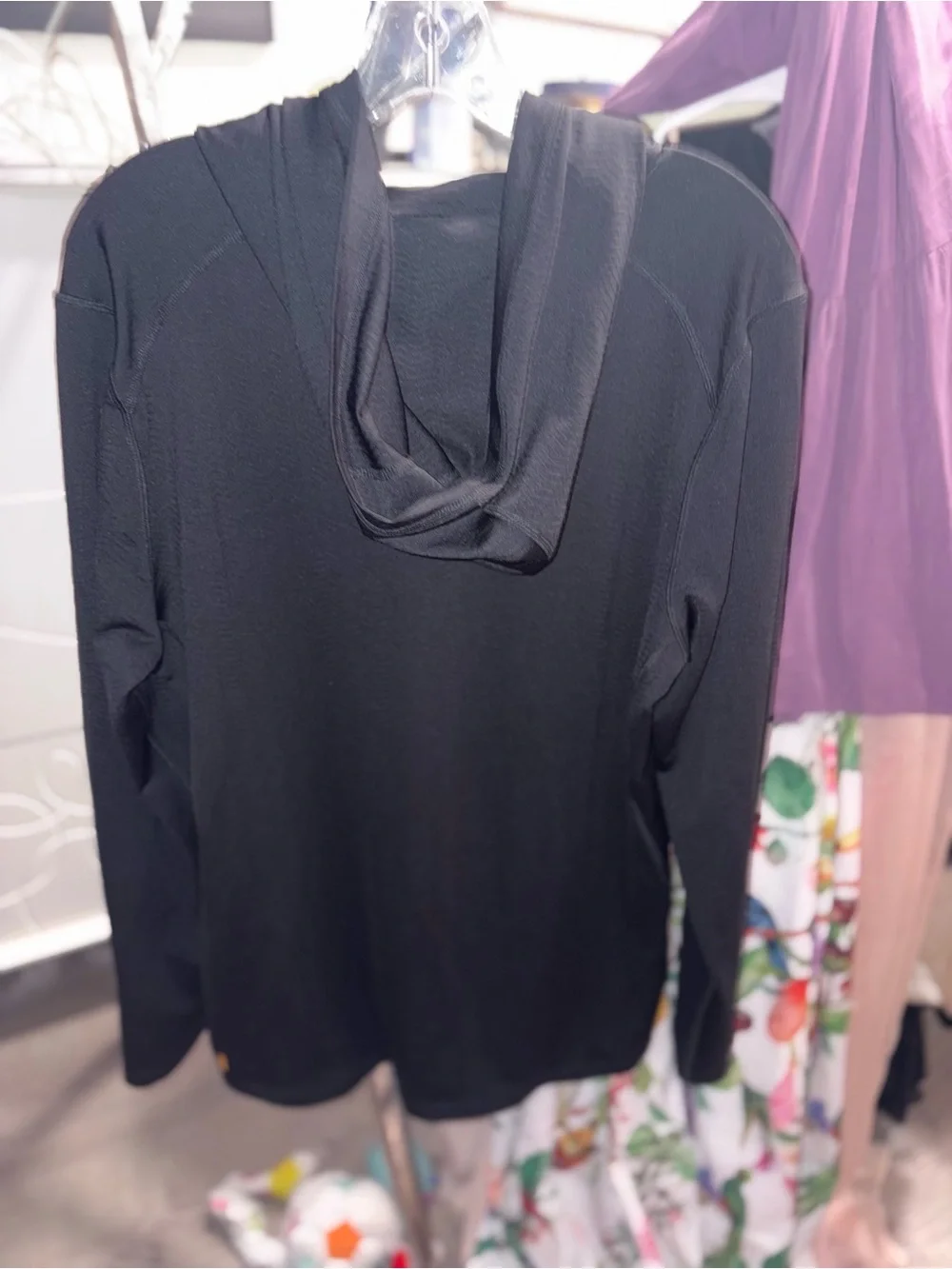 Lucy Black Coolmax Quarter Zip Activewear Hoodie Textured Chevron XL
